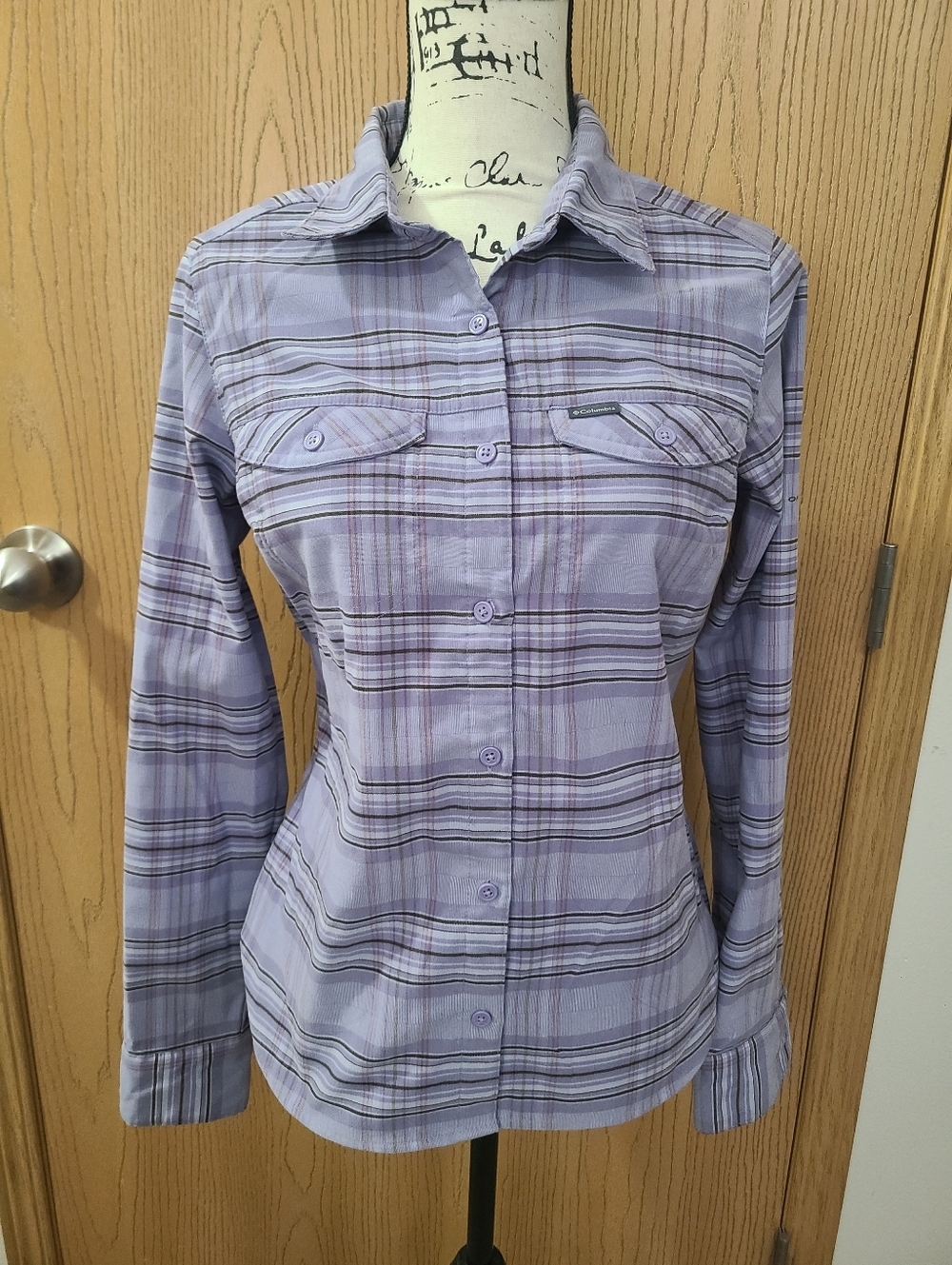 Columbia Lavender Gorpcore Plaid Button Down Pocket Shirt - Picture 1 of 3